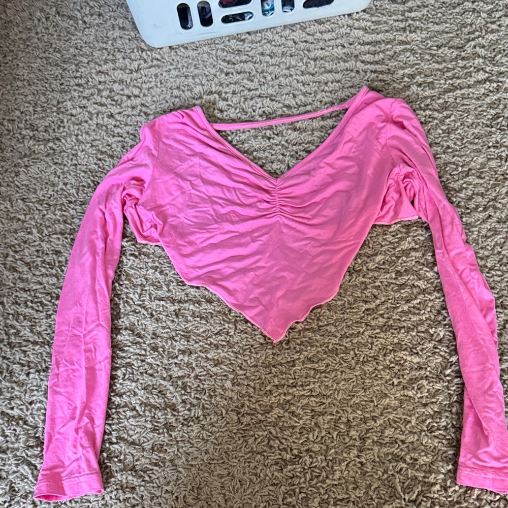 SHEIN Pink Ruched V-Neck Blouse
